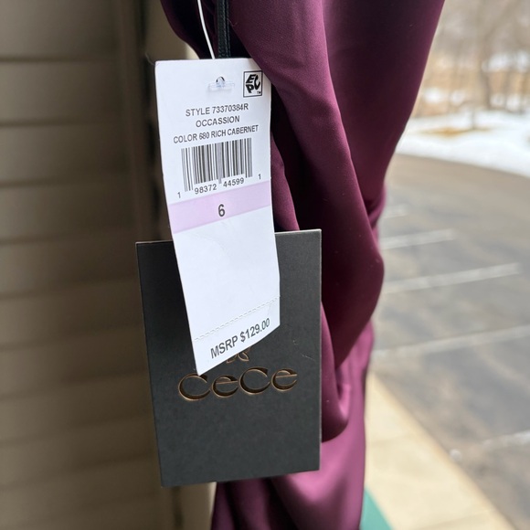 🆕 ✨CeCe Rich Cabernet Satin Ruched Midi Dress Size 6 Mock Elegant Cocktail Party - Picture 14 of 15